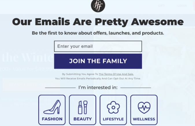 FabFitFun landing page call-to-action button example.